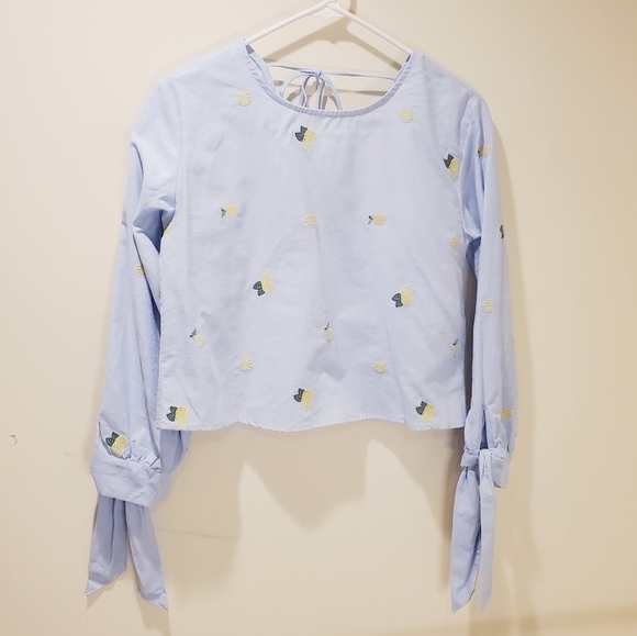 Rebellion blue sky  Pinaple long sleeve crop to size S - Picture 1 of 9